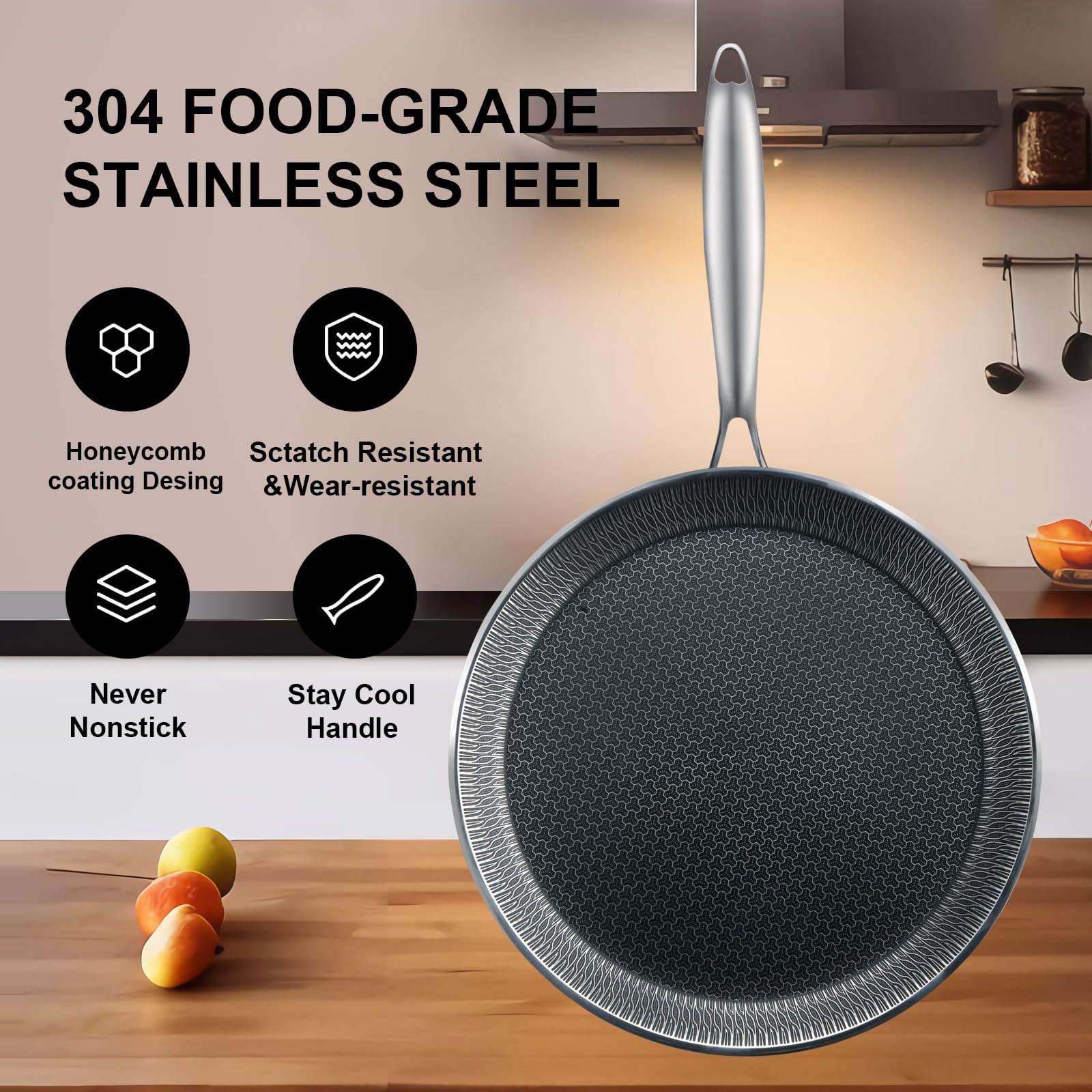 DCIGNA Nonstick Crepe Pan, 11Inch Stainless Steel Crepe Pan, Honeycomb Coating Flat Skillet Tawa Dosa Tortilla Omelet Griddle Pan, PFOA Free, Induction Compatible