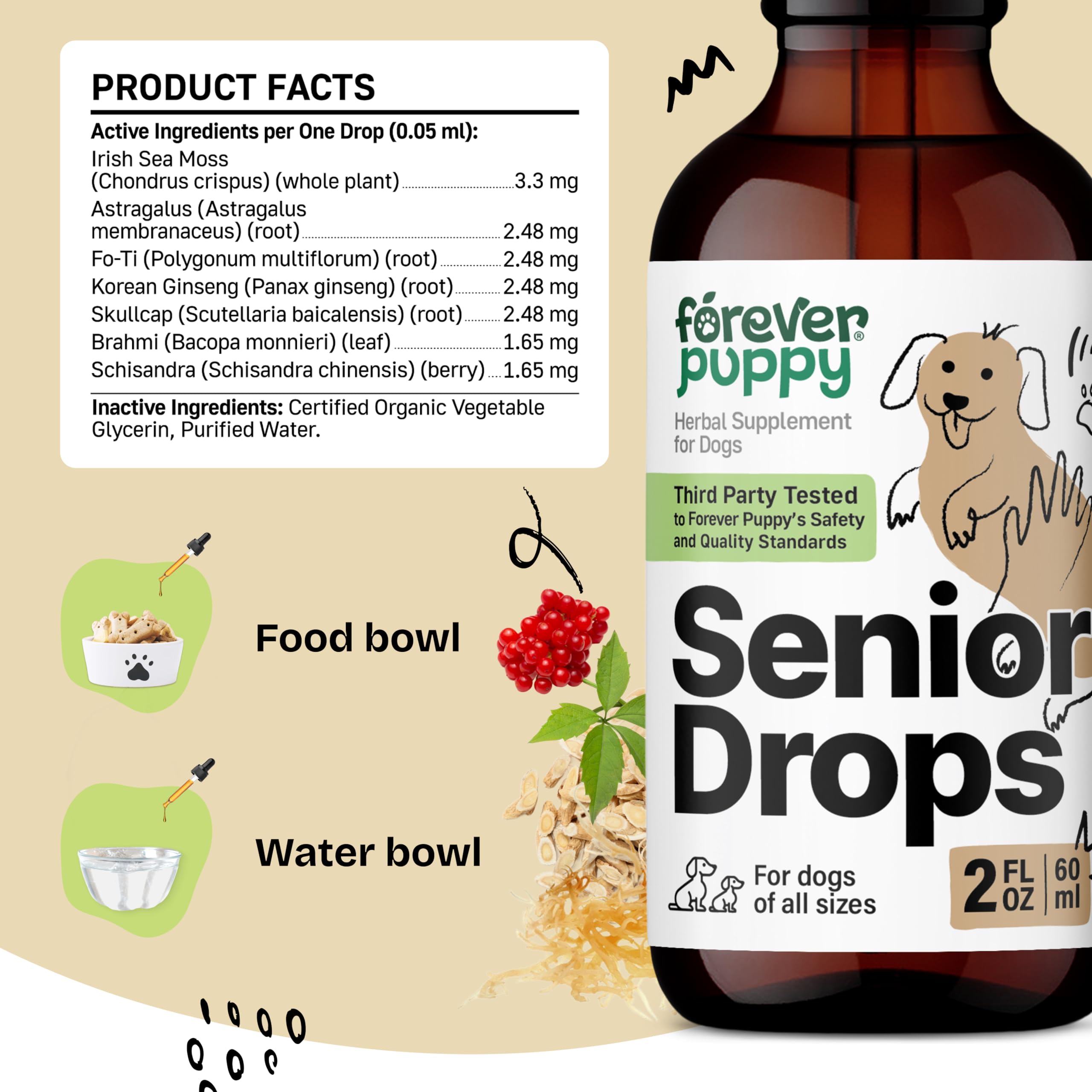 Senior Dogs Drops - Thyroid, Immune & Brain Support Complex for Elderly Dogs of All Breeds & Sizes - Vitamins and Supplements for Older Dogs - Senior Dog Food Supplements - 2 oz