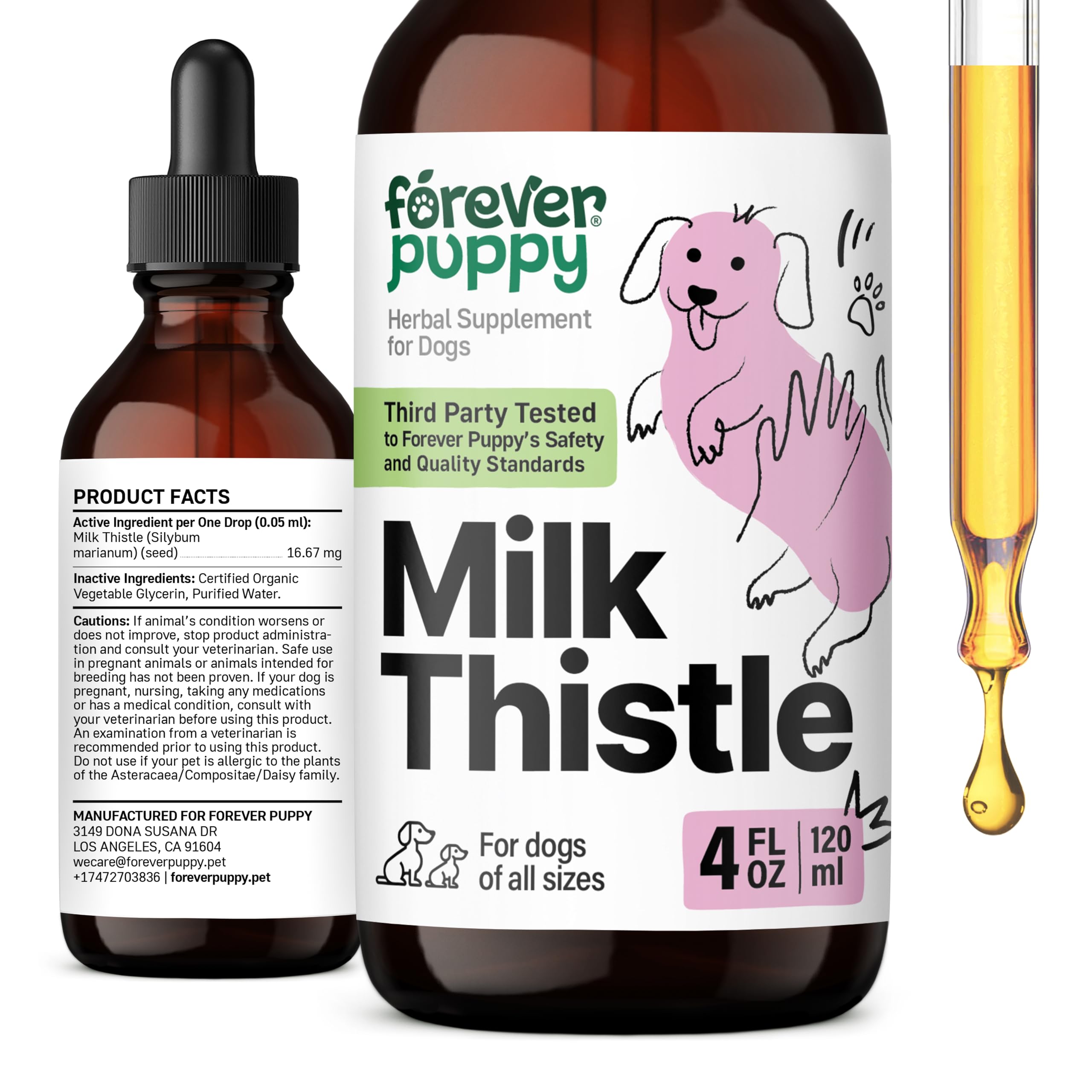 Milk Thistle for Dogs - Liver Supplements for Dogs w/Milk Thistle Liquid Extract - Herbal Liver Support Drops for Large Medium Small Dogs - Vegan Dog Vitamins and Supplements w/Silymarin - 4 oz