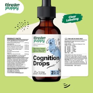 Cognition Drops for Dogs - Brain Supplement for Dogs w/Lion's Mane Mushrooms and Ginkgo Biloba - Vegan Cognitive Drops for Happy Dogs - Liquid Dog Food Supplements for Brain Health and Focus - 2 oz