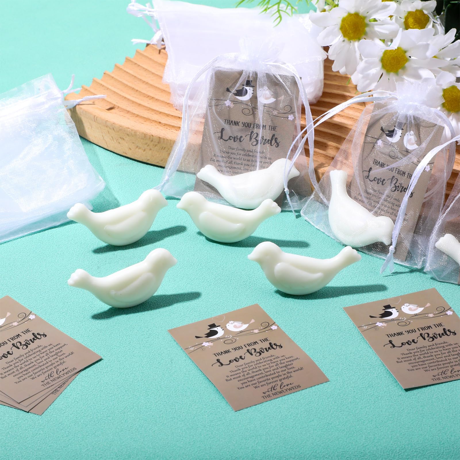 Dimsile 50 Sets Wedding Favors for Guests Bulk 50 Mini Soap Love Birds Soap Favors Handmade Scented Soap with Wedding Thank You Cards and Organza Bag Soap Bridal Shower Favors for Guests