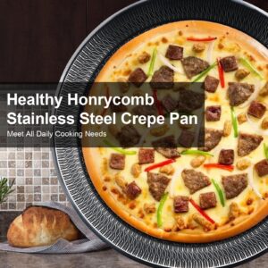 DCIGNA Nonstick Crepe Pan, 11Inch Stainless Steel Crepe Pan, Honeycomb Coating Flat Skillet Tawa Dosa Tortilla Omelet Griddle Pan, PFOA Free, Induction Compatible