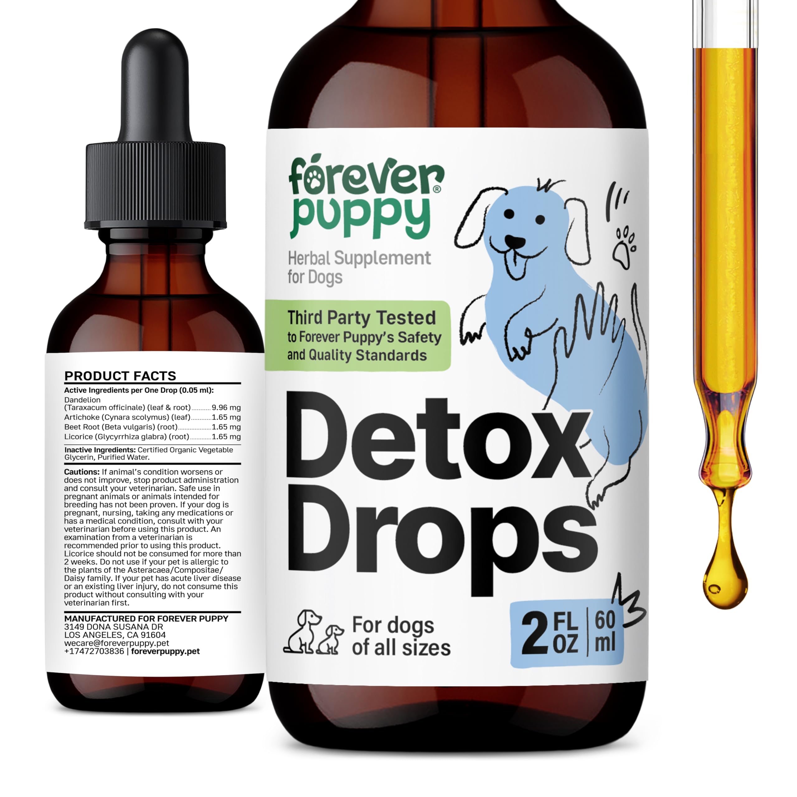 Detox Drops for Dogs - Liver Cleanse & Kidney Support for All Breeds & Sizes - Dandelion Leaf & Dandelion Root - Antioxidant Support for Pets - Herbal Vitamins and Supplements for Detox - 2 oz