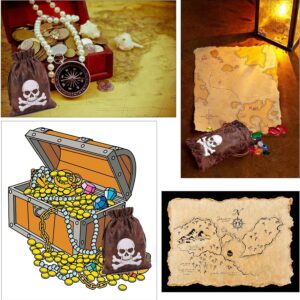 RICHNESS Pirate Loot Bags Goodie Bags with Drawstring 4.5 x 6.5 Inches Faux Cow Skin Pirate Treasure Bags for Pirate Party Favors Pack of 24