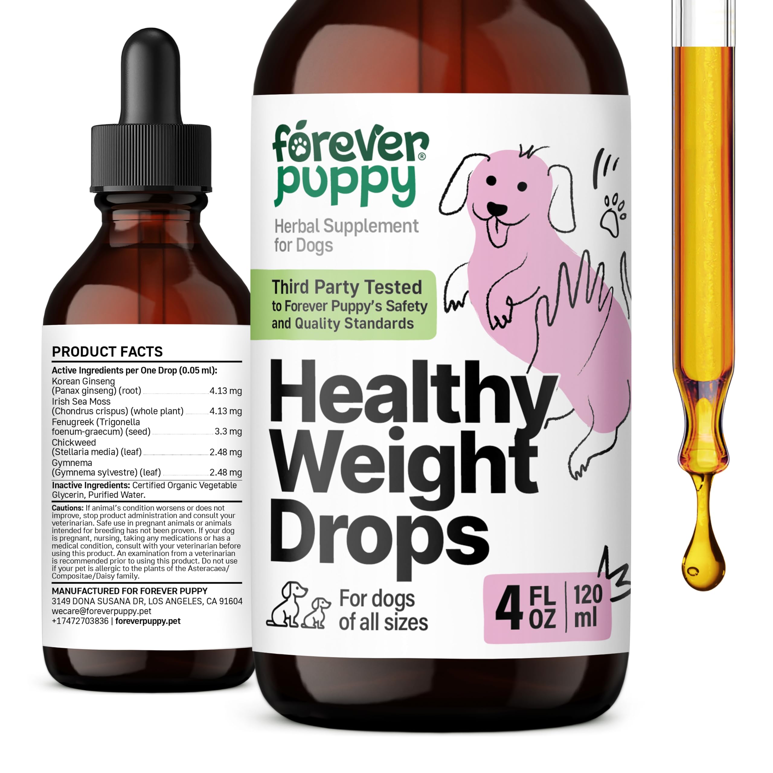 Healthy Weight Drops for Dogs - Weight Management Dog Food Supplements - Irish Sea Moss & Fenugreek Nutrient Blend - Energy Support Supplement w/Ginseng for Small, Medium & Large Breeds - 4 oz