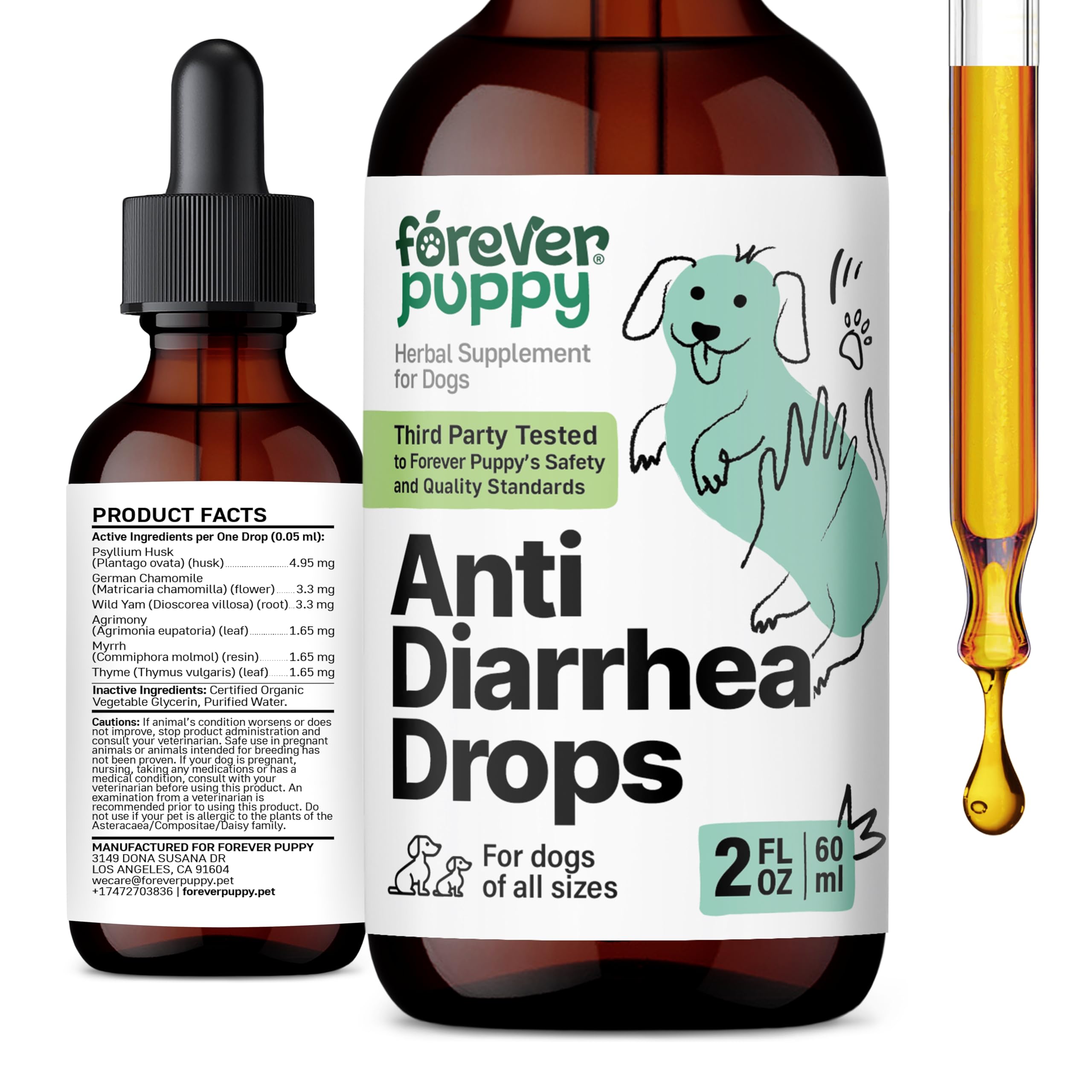 Anti-Diarrhea Liquid Drops for Dogs - Diarrhea Relief Drops - Fiber Supplements w/Psyllium Husk - Prebiotics for Dogs' Digestive Support - Dog Food Supplements for Firmer Stool & Gut Health - 2 oz