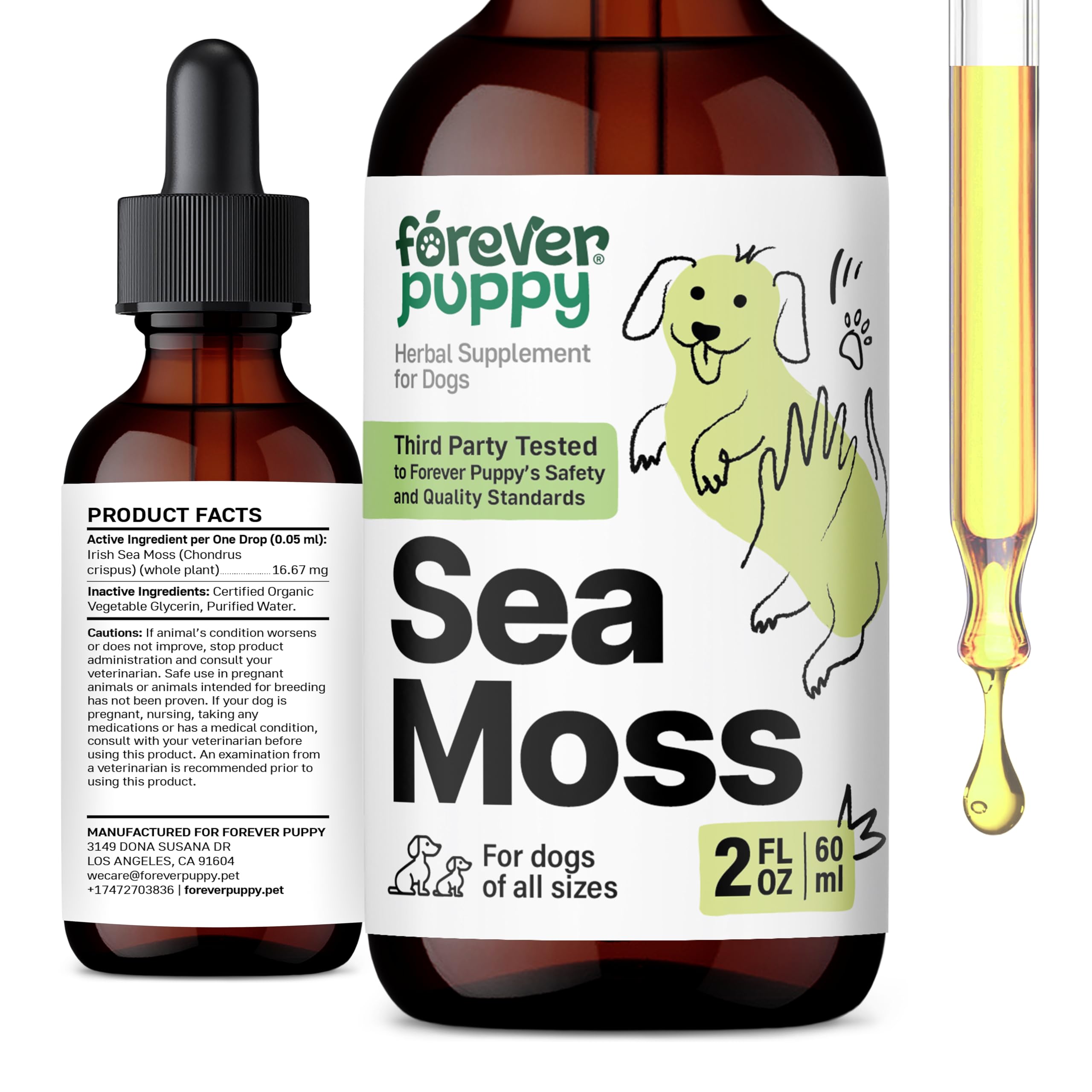 Irish Sea Moss Drops for Dogs - Thyroid Support & Energy - Nutritional Drops with Liquid Sea Moss - Dog Food Supplements for Thyroid Health - Liquid Dog Vitamins and Supplements - 2 oz