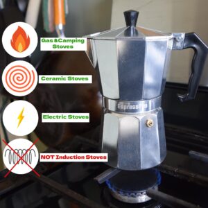 EspressPro- 6 Cup Moka Pot Espresso Maker- Grecas de Cafe Percolator Coffee Pot- Small Coffee Maker- Camping Coffee Makers- Portable Coffee Maker- Cuban Coffee Maker- Stove Top Espresso Coffee Maker