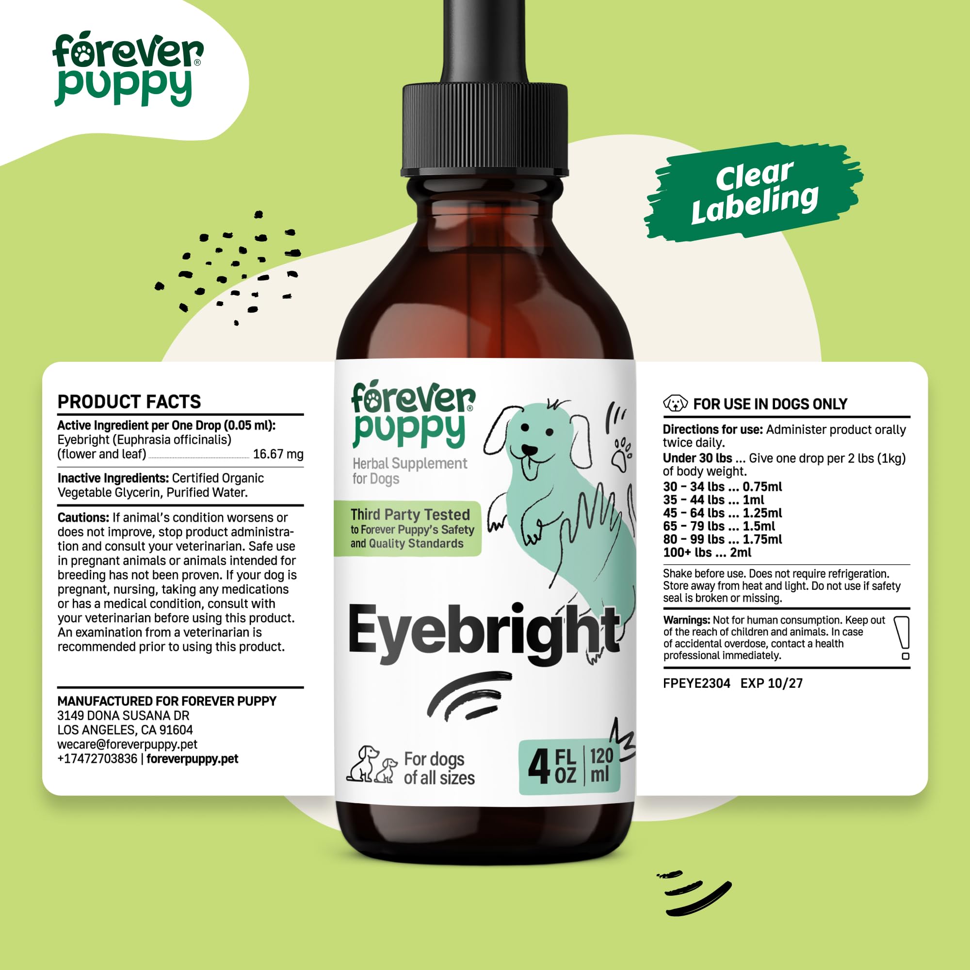 Eyebright Supplements for Dogs - Eye Health Tincture w/Eyebright Herb - Pet Supplement for Soothing Eyes Irritation - Liquid Eye Support Vitamins & Supplements for All Breeds & Sizes - 4 oz