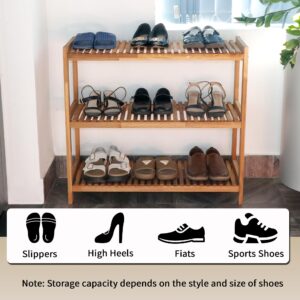 VICTORY RELAX 3-Tier Shoe Rack for Entryway,Acacia Wood Shoe Rack, Free Standing Shoe Racks for Indoor & Outdoor, Stackable Shoe Organizer for Closet