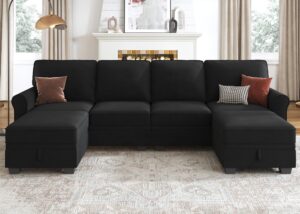 honbay sectional sofa with storage seat velvet u shaped sectional couch with reversible chaise convertible sectional couches for living room,black