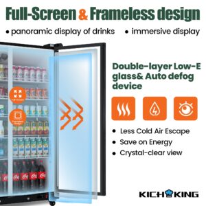 Full Screen Glass Commercial Cooler 27.1 Cu.Ft Aluminum Alloy Frame Merchandiser Refrigerator Low-E Glass Door Display Refrigerator Beverage Cooler, Adjustable Shelves Drink Organizer ETL/DOE, Black