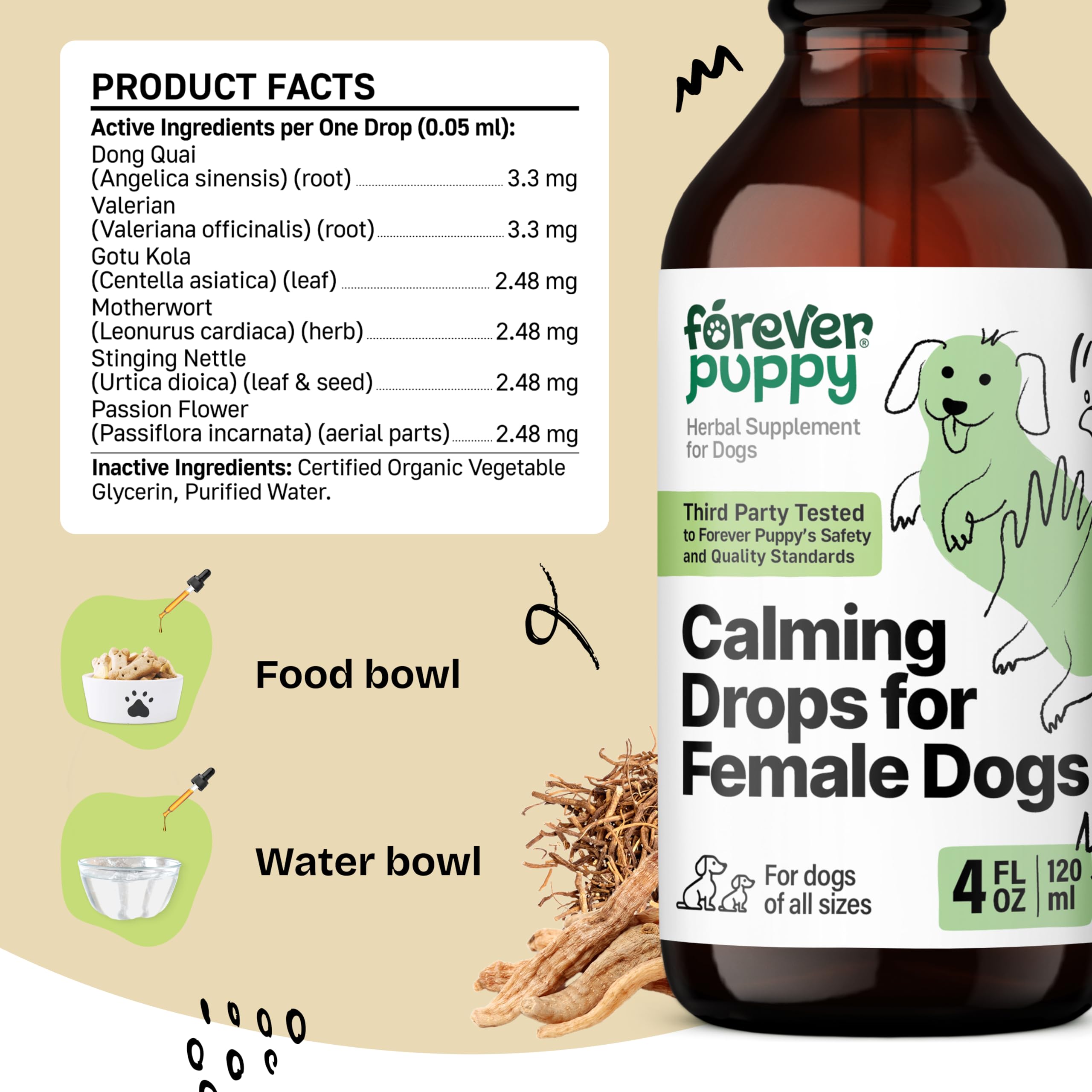 Calming Drops for Female Dogs - Valerian Root Calming Care for Dogs - Liquid Alternative to Calming Chews for Dogs' Composure - Herbal Dog Separation Relief Drops - Pet Calming Supplements - 4 oz