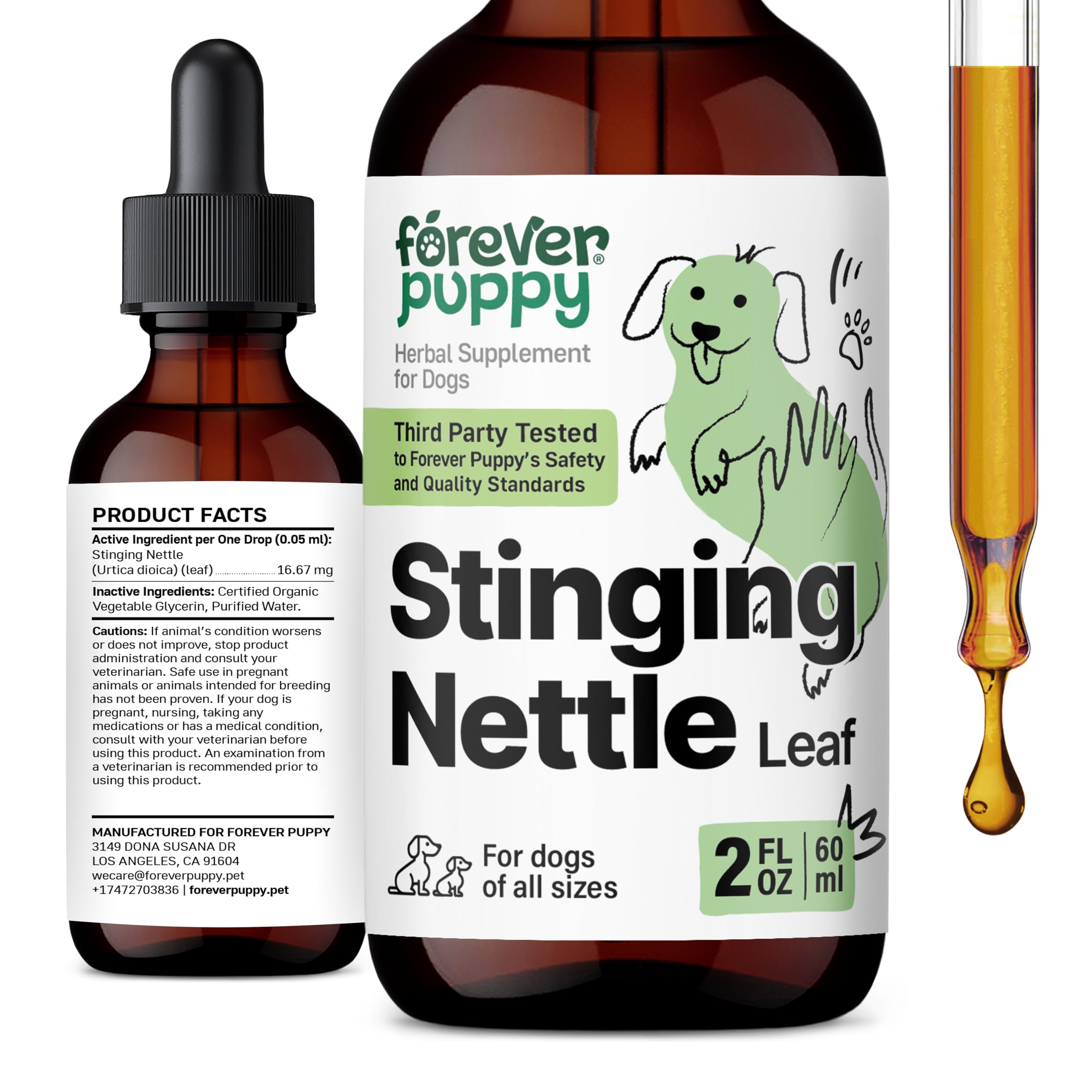 Stinging Nettle Leaf for Dogs - Itchy Skin Relief for All Breeds & Sizes - Liquid Dog Food Supplements for Soothing Skin Irritation & Itching - Herbal Skin and Coat Supplement for Pets - 2 oz