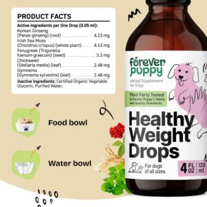 Healthy Weight Drops for Dogs - Weight Management Dog Food Supplements - Irish Sea Moss & Fenugreek Nutrient Blend - Energy Support Supplement w/Ginseng for Small, Medium & Large Breeds - 4 oz