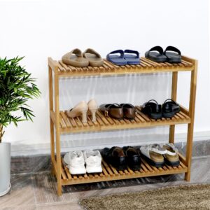 VICTORY RELAX 3-Tier Shoe Rack for Entryway,Acacia Wood Shoe Rack, Free Standing Shoe Racks for Indoor & Outdoor, Stackable Shoe Organizer for Closet