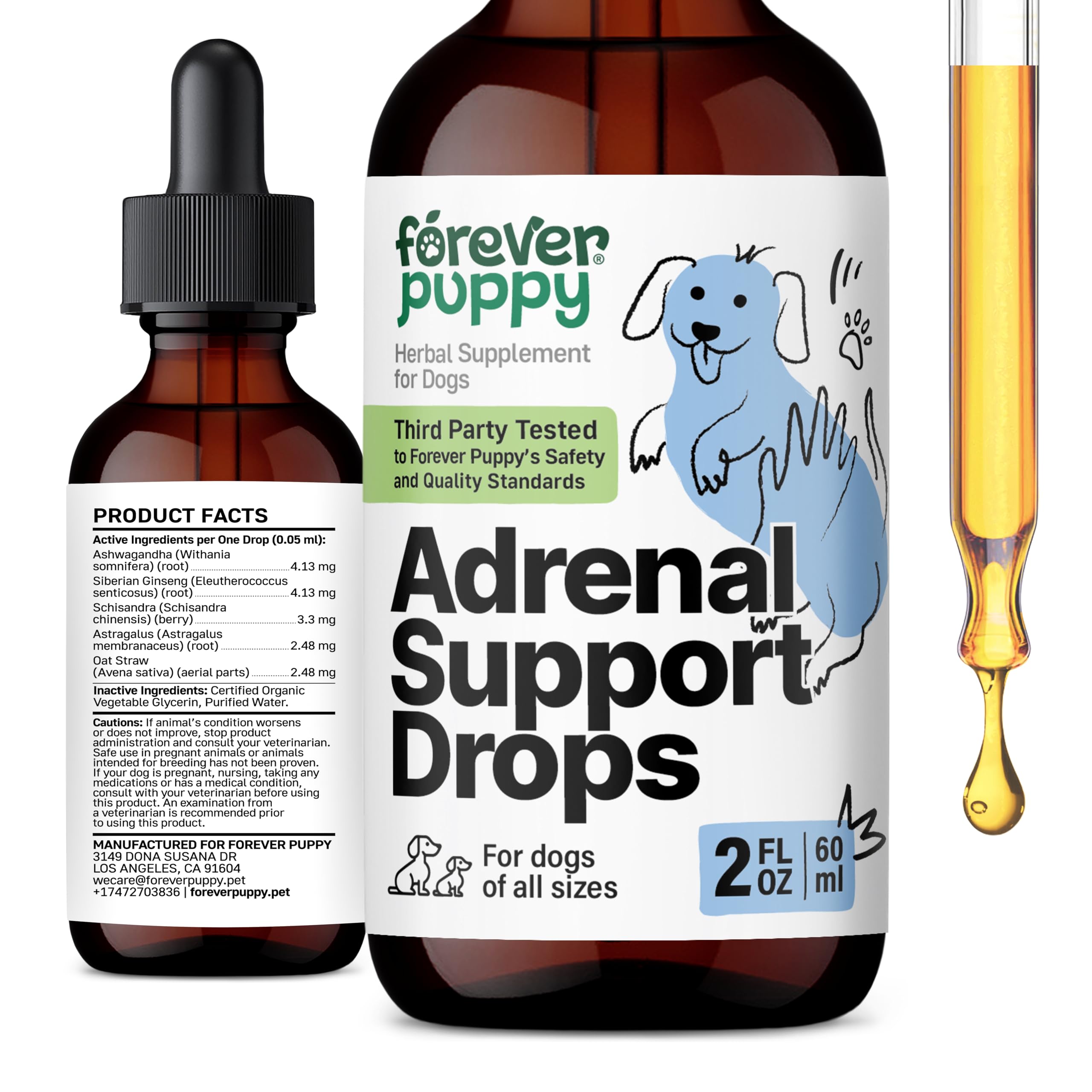 Adrenal Support for Dogs - Calming Drops for Dogs w/Liquid Ashwagandha & Schisandra Berry - Adrenal Drops for All Breeds & Sizes - Liquid Dog Vitamins and Supplements for Adrenal Health - 2 oz