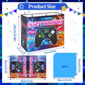 Game Theme Birthday Gift Bags Video Game Birthday Party Decorations Gaming Birthday Favor Bags with Gamer Happy Birthday Tissue Paper and Greeting Card for Boys Girls Game Theme Birthday Christmas Party Decor