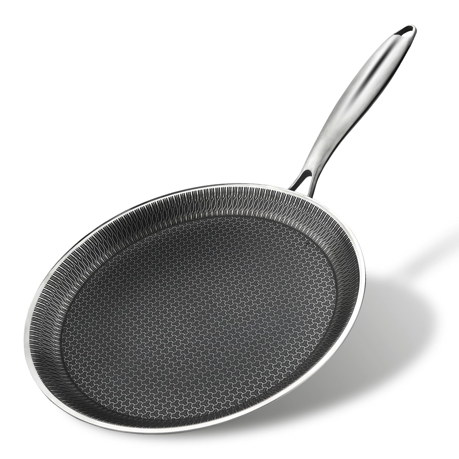 DCIGNA Nonstick Crepe Pan, 11Inch Stainless Steel Crepe Pan, Honeycomb Coating Flat Skillet Tawa Dosa Tortilla Omelet Griddle Pan, PFOA Free, Induction Compatible