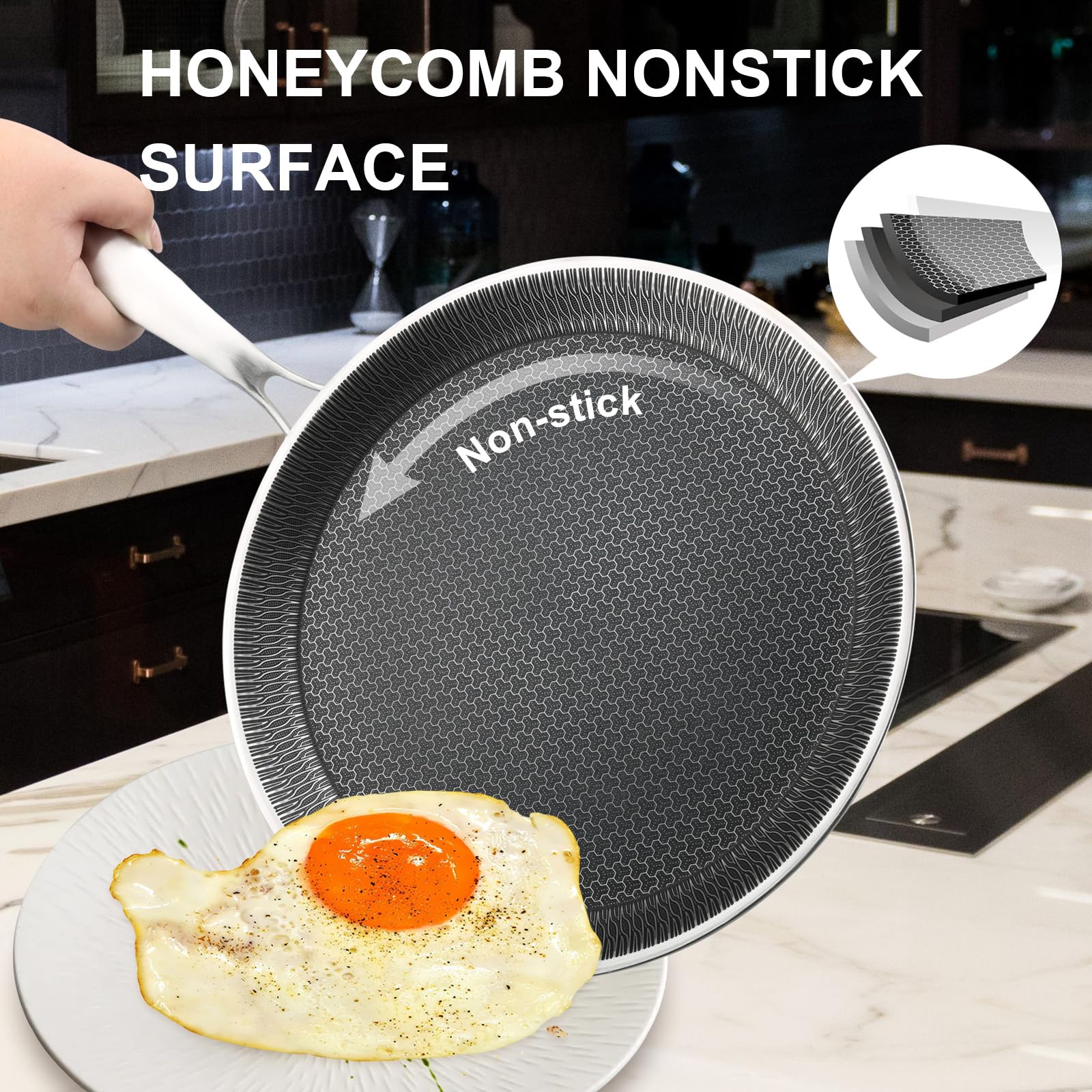 DCIGNA Nonstick Crepe Pan, 11Inch Stainless Steel Crepe Pan, Honeycomb Coating Flat Skillet Tawa Dosa Tortilla Omelet Griddle Pan, PFOA Free, Induction Compatible