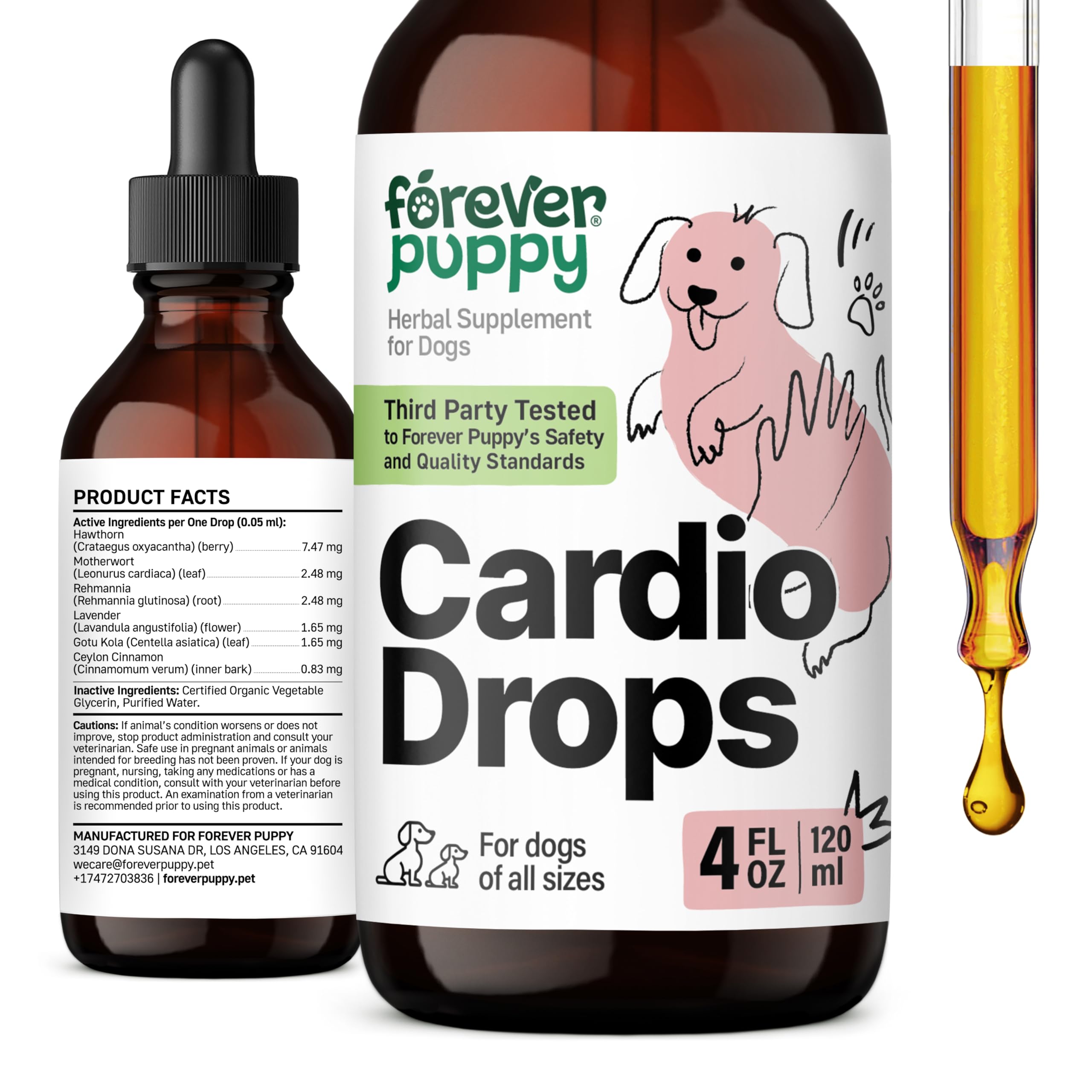 Cardio Drops for Dogs - Heart Support for Dogs with Hawthorn Berry and Motherwort Herb - Pet Liquid Drops with Lavender Extract - Herbal Dog Vitamins and Supplements for Dog's Health Care - 4 oz