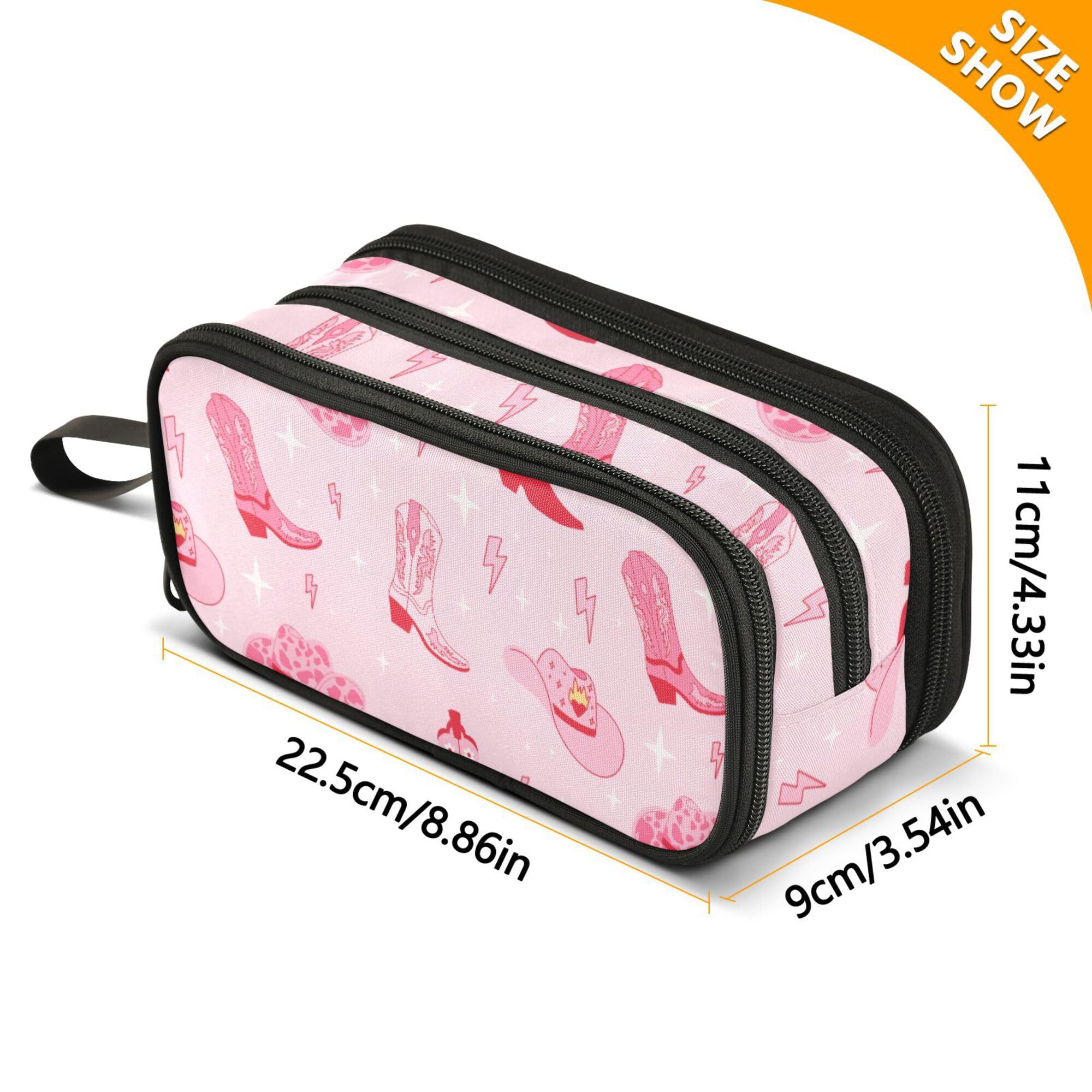 Fisyme Pink Western Cowgirl Boots Pencil Case Large Capacity Pen Box Makeup Pouch Holder Organizer Stationery Bag for School Office College Traval Adults