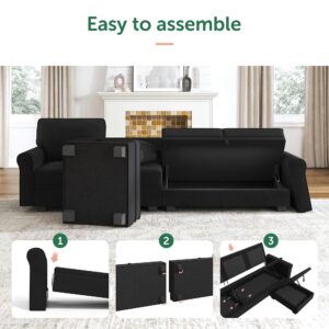 HONBAY Sectional Sofa with Storage Seat Velvet U Shaped Sectional Couch with Reversible Chaise Convertible Sectional Couches for Living Room,Black