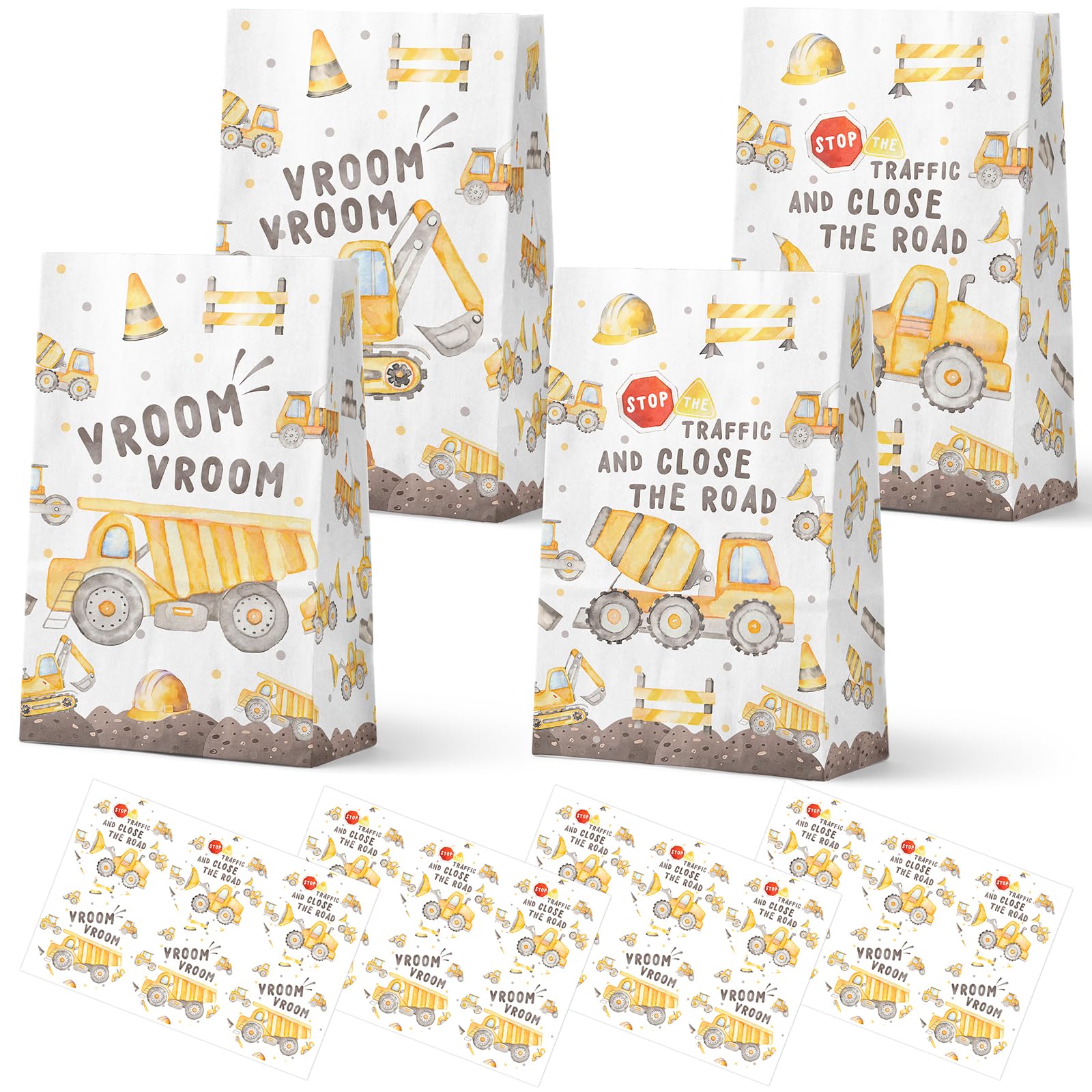 Celee 24-Pack Construction Goodie Bags with Stickers - Ideal for Kids' Birthdays, Baby Showers, and Construction Themed Parties