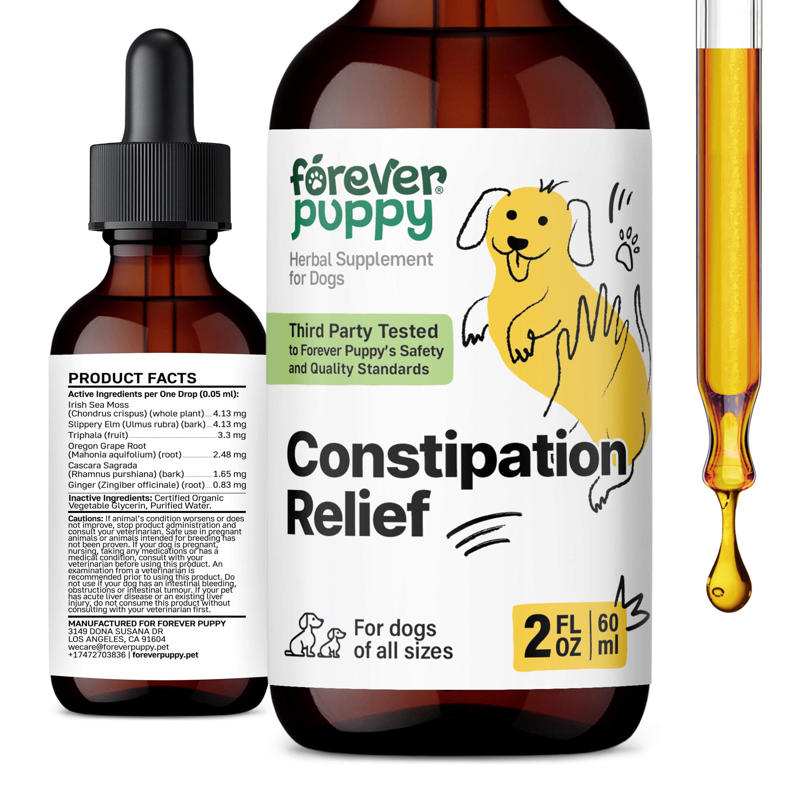 Constipation Relief for Dogs - Stool Softener Drops - Liquid Fiber Supplements w/Irish Sea Moss - Prebiotic Slippery Elm Drops for Dogs - Dog Food Supplements for Mild Constipation Relief - 2 oz