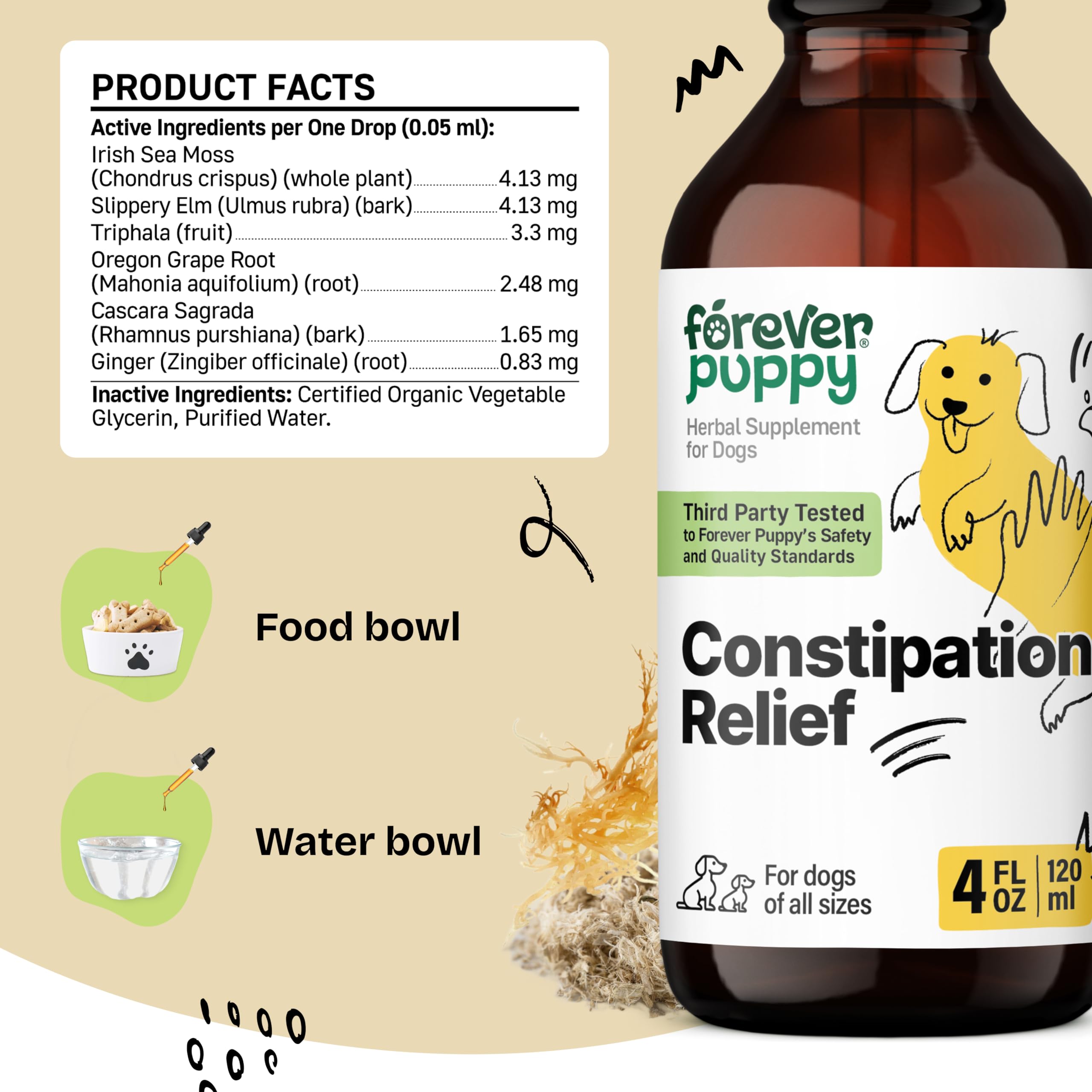 Constipation Relief for Dogs - Stool Ease Dog Supplements - Sea Moss for All Breeds & Sizes - Slippery Elm for Digestive Health - Dog Fiber Vitamins and Supplements for Constipation Relief - 4 oz