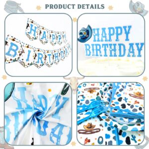 Hombae Cowboy Party Decorations, Cowboy Theme Birthday Supplies, Blue Western Rodeo Wild West Horse Birthday Decorations for Boys, Backdrop Balloon Banner Tablecloth Cake Topper Plates Napkins Forks