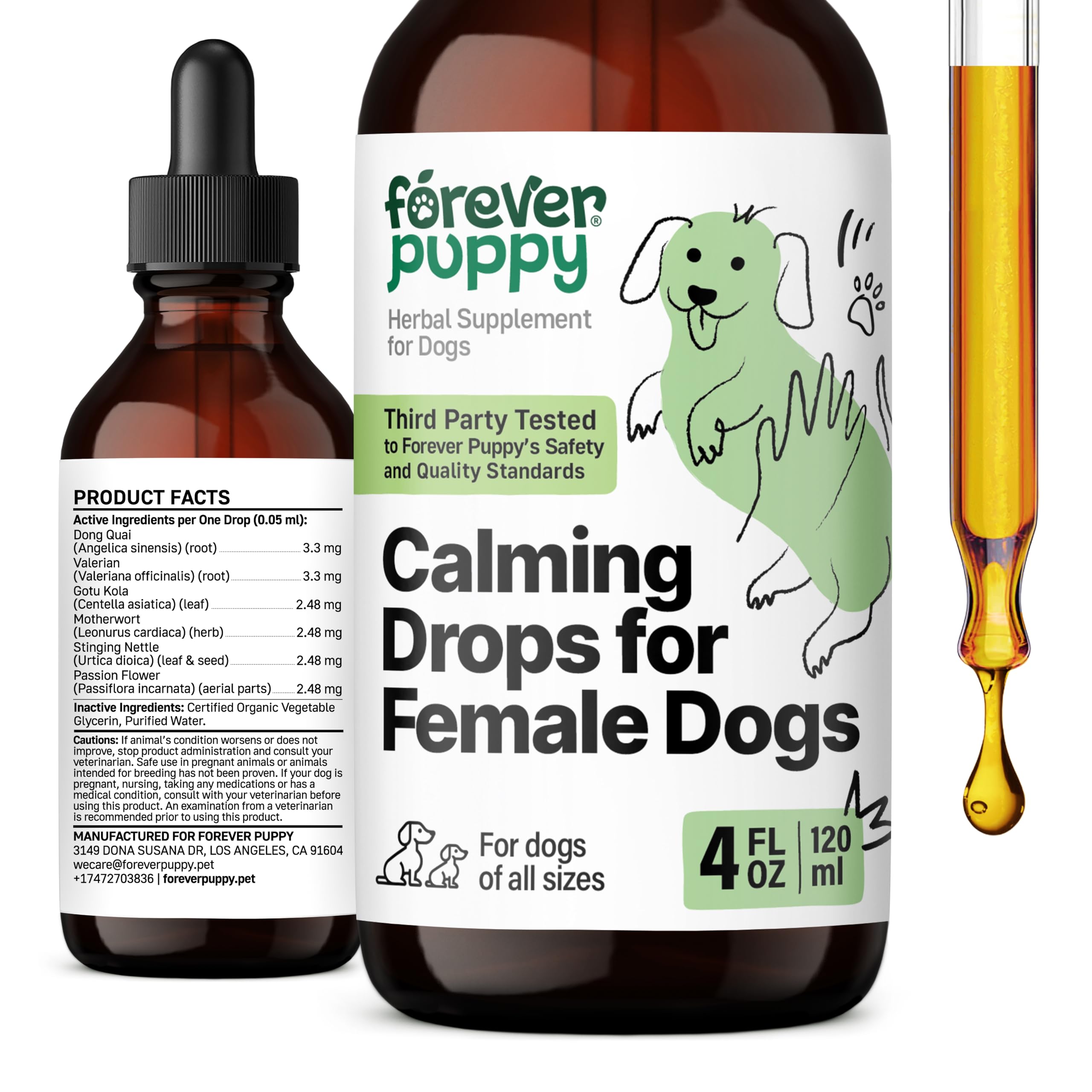 Calming Drops for Female Dogs - Valerian Root Calming Care for Dogs - Liquid Alternative to Calming Chews for Dogs' Composure - Herbal Dog Separation Relief Drops - Pet Calming Supplements - 4 oz