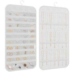 donyeco hanging jewelry organizer storage, 40 pockets 36 hooks necklace earring necklace bracelet ring organizer, double - sided design, white