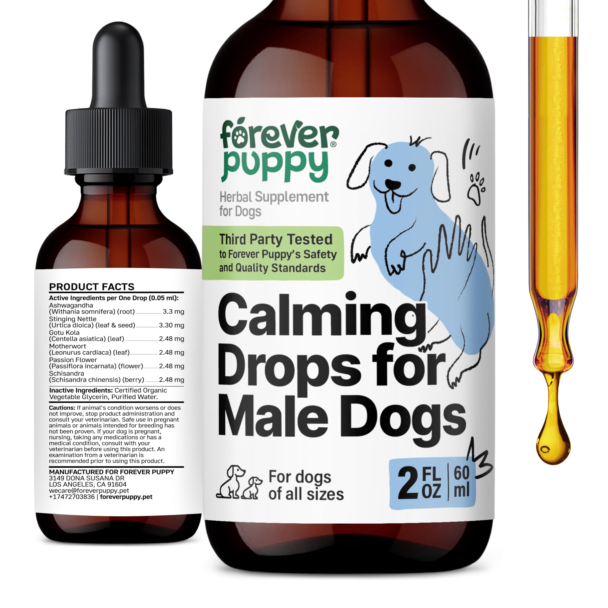 Calming Drops for Male Dogs - Calming Care w/Ashwagandha & Passion Flower - Natural Alternative to Dog Calming Chews and Treats - Dog Food Supplements for Composure & Relaxation - 2 oz