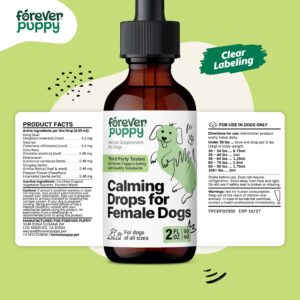 Calming Drops for Female Dogs - Valerian Root & Passion Flower Separation Relief Supplement - Liquid Alternative to Dog Calming Chews & Treats - Vitamins and Supplements for Relaxation - 2 oz