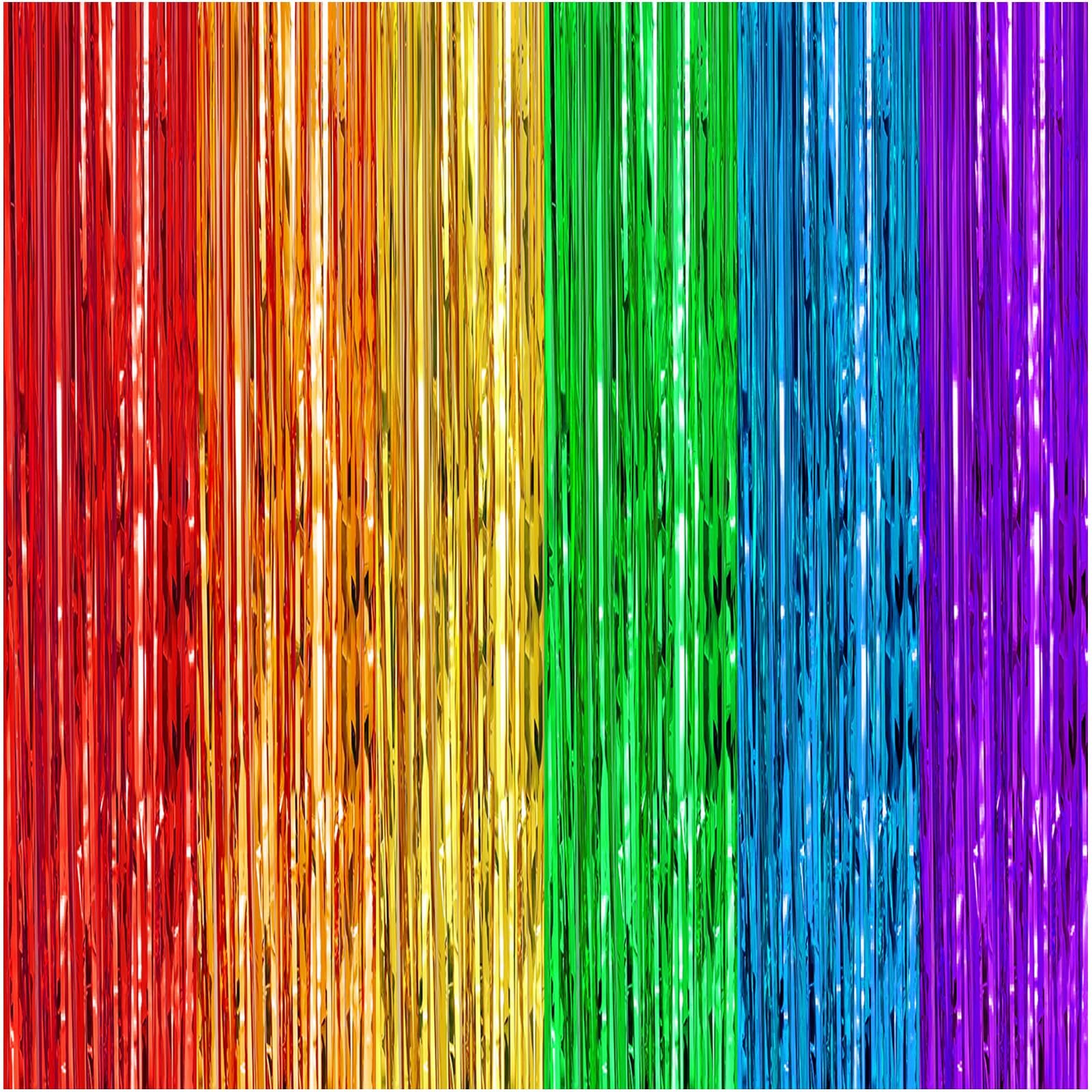 CANREVEL 2 Pack 3.3x8.2 Feet Rainbow Foil Fringe Backdrop Curtains, Tinsel Streamers Birthday Party Decorations, Photo Booth Props Backdrop for Wedding Engagement Bridal Shower Unicorn