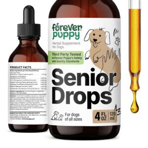 senior dog drops - immune, thyroid & cognitive support for elderly dogs of all breeds & sizes - antioxidant support for older dogs - liquid vitamins and supplements for senior wellness - 4 oz