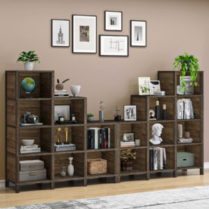 TVU 9-Cube Ladder Bookcase & Bookshelf, Floor Standing Display Storage 12 Shelves Bookshelf (Rustic Brown)