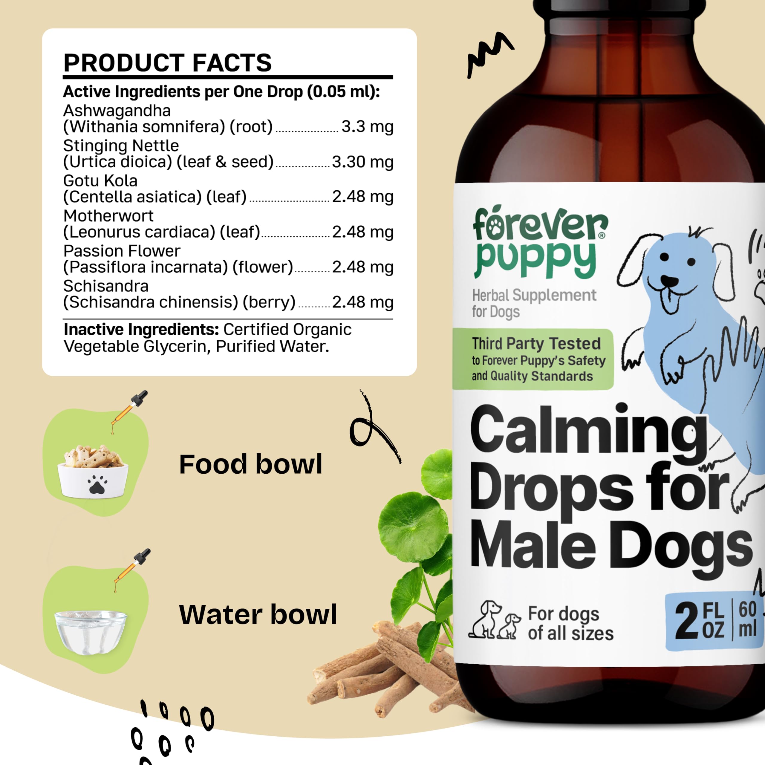 Calming Drops for Male Dogs - Calming Care w/Ashwagandha & Passion Flower - Natural Alternative to Dog Calming Chews and Treats - Dog Food Supplements for Composure & Relaxation - 2 oz