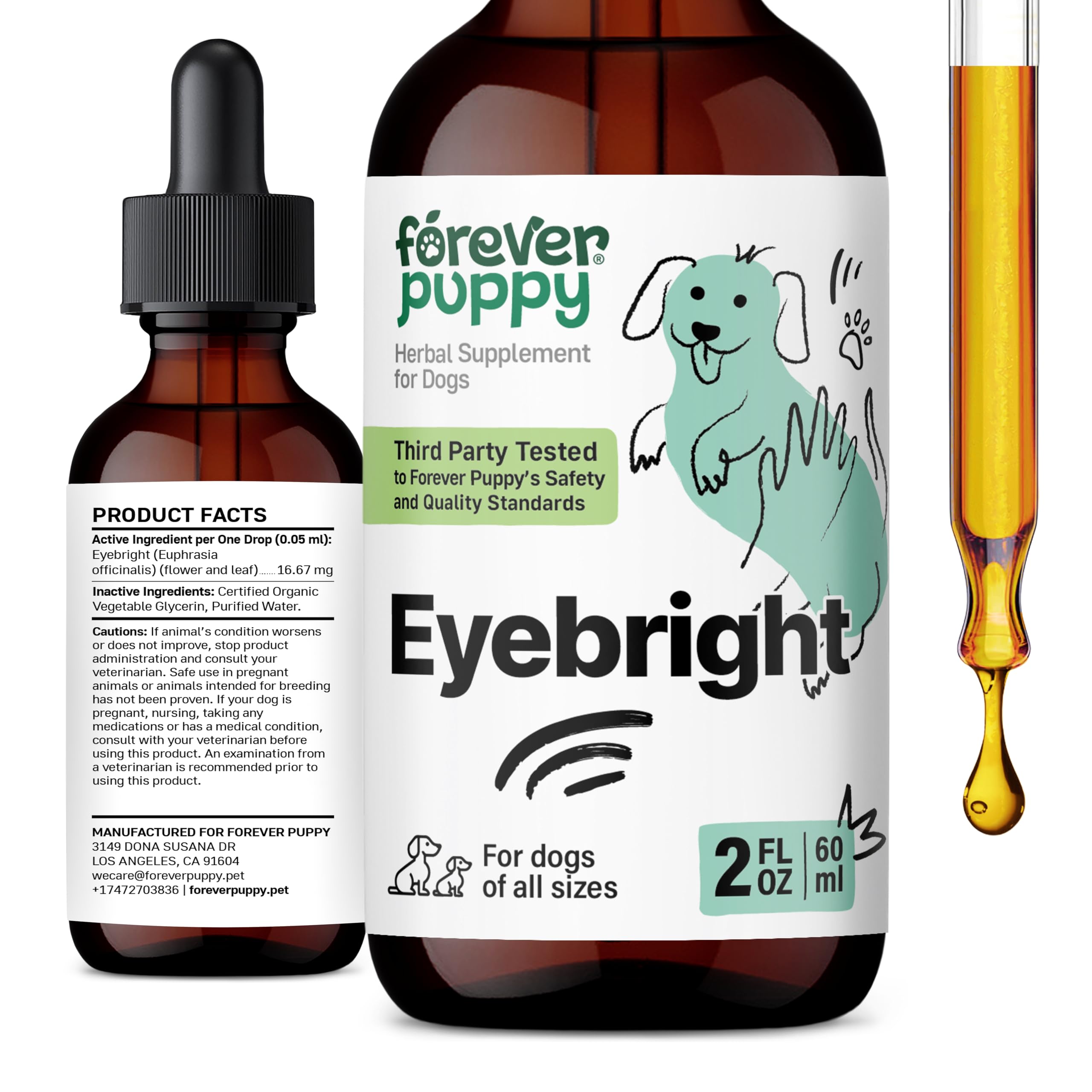 Eyebright Drops for Dogs - Dietary Eye Supplement for Dogs of Small, Medium & Large Breed - Liquid Eye Vitamins for Soothing Irritation - Dog Food Supplements for Eye Care w/Eyebright Herb - 2 oz