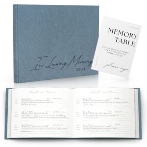 funeral guest book for 2024 celebration of life memorial service - leather memory book for funeral guests to sign in with condolence memory table sign & back pocket - blue guestbook