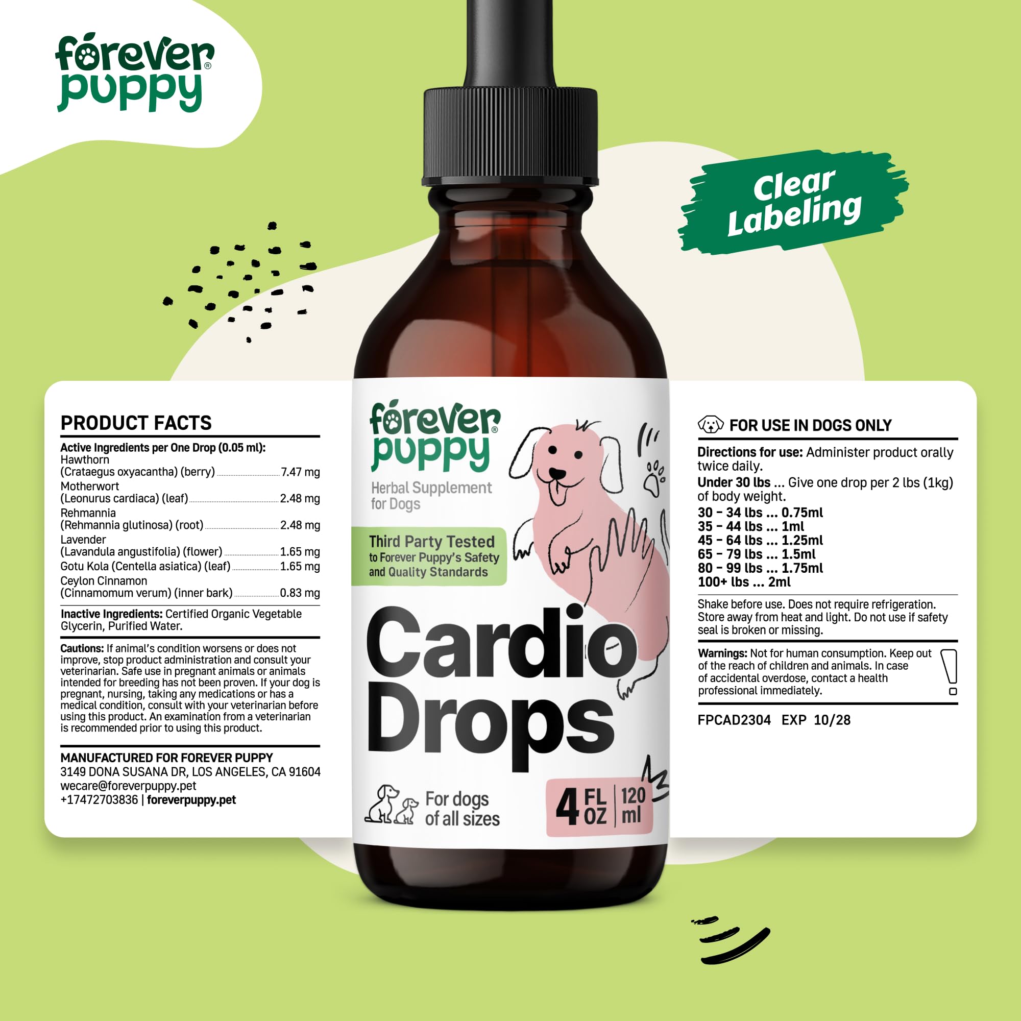 Cardio Drops for Dogs - Heart Support for Dogs with Hawthorn Berry and Motherwort Herb - Pet Liquid Drops with Lavender Extract - Herbal Dog Vitamins and Supplements for Dog's Health Care - 4 oz