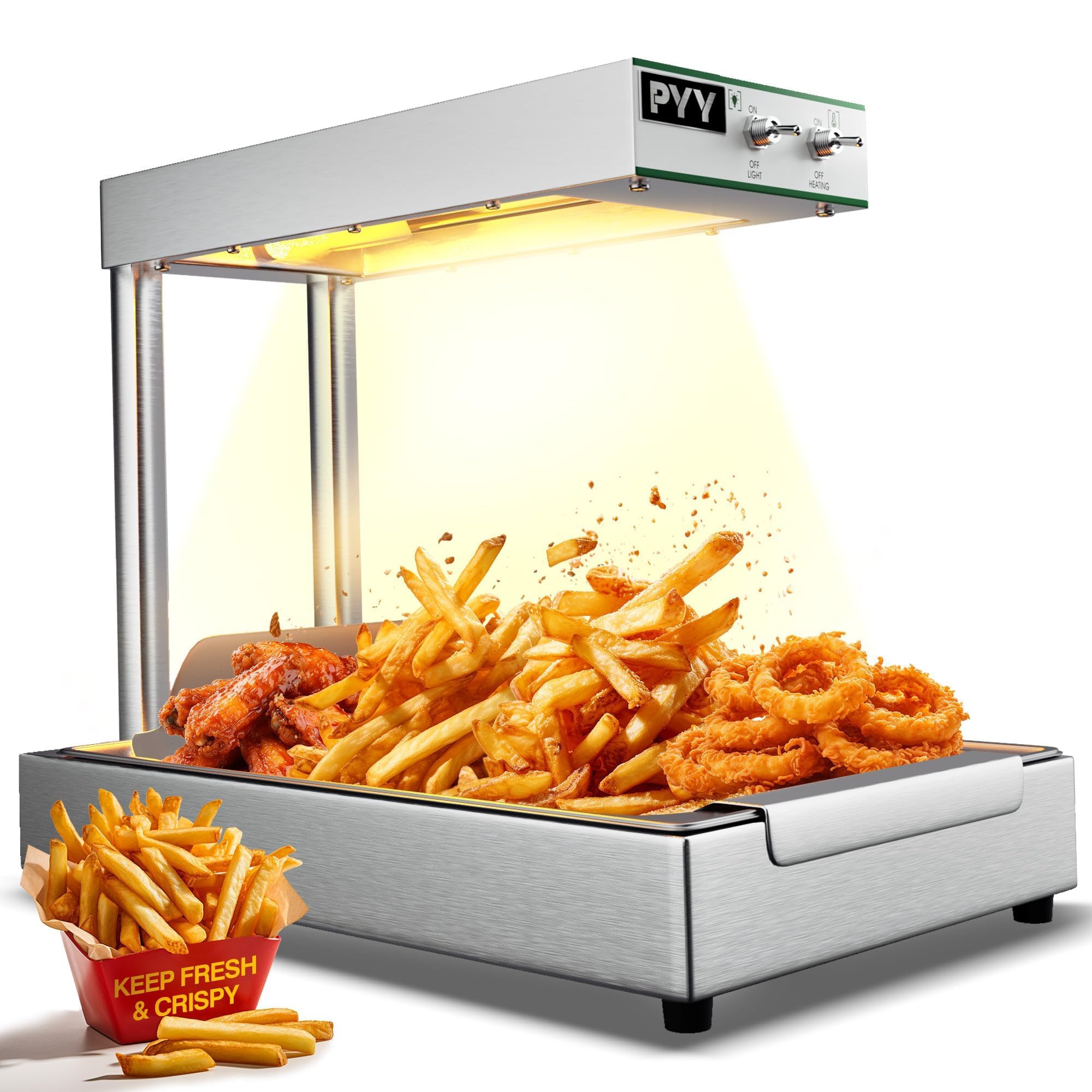 PYY French Fry Warmer Food Warmer - Fries Countertop Food Heat Lamp for Chips Commercial Heat Light Free-Standing Warming Dump Station Churros Fried Food