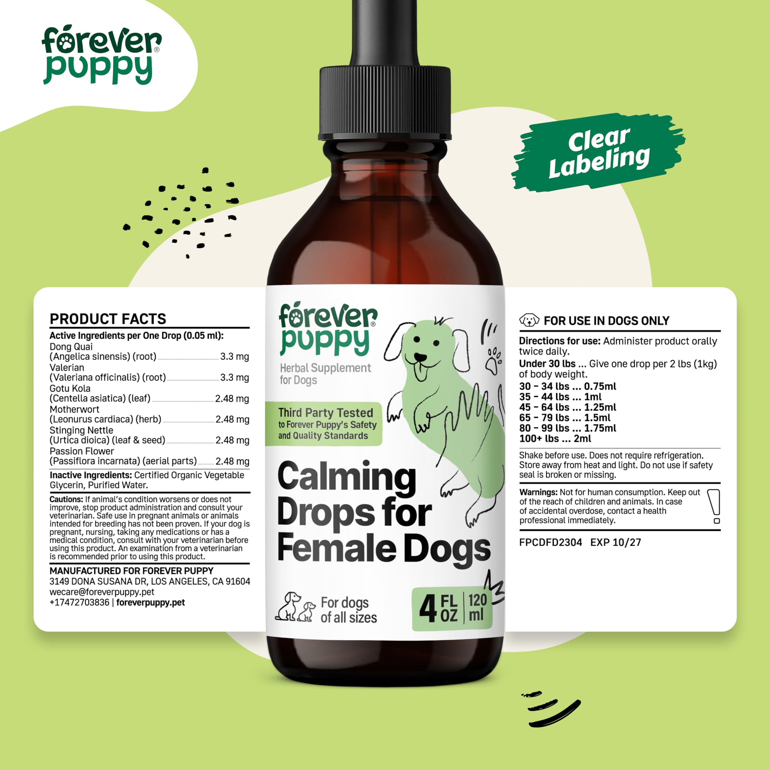 Calming Drops for Female Dogs - Valerian Root Calming Care for Dogs - Liquid Alternative to Calming Chews for Dogs' Composure - Herbal Dog Separation Relief Drops - Pet Calming Supplements - 4 oz