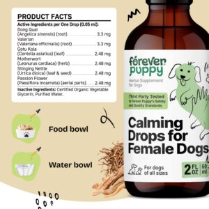 Calming Drops for Female Dogs - Valerian Root & Passion Flower Separation Relief Supplement - Liquid Alternative to Dog Calming Chews & Treats - Vitamins and Supplements for Relaxation - 2 oz