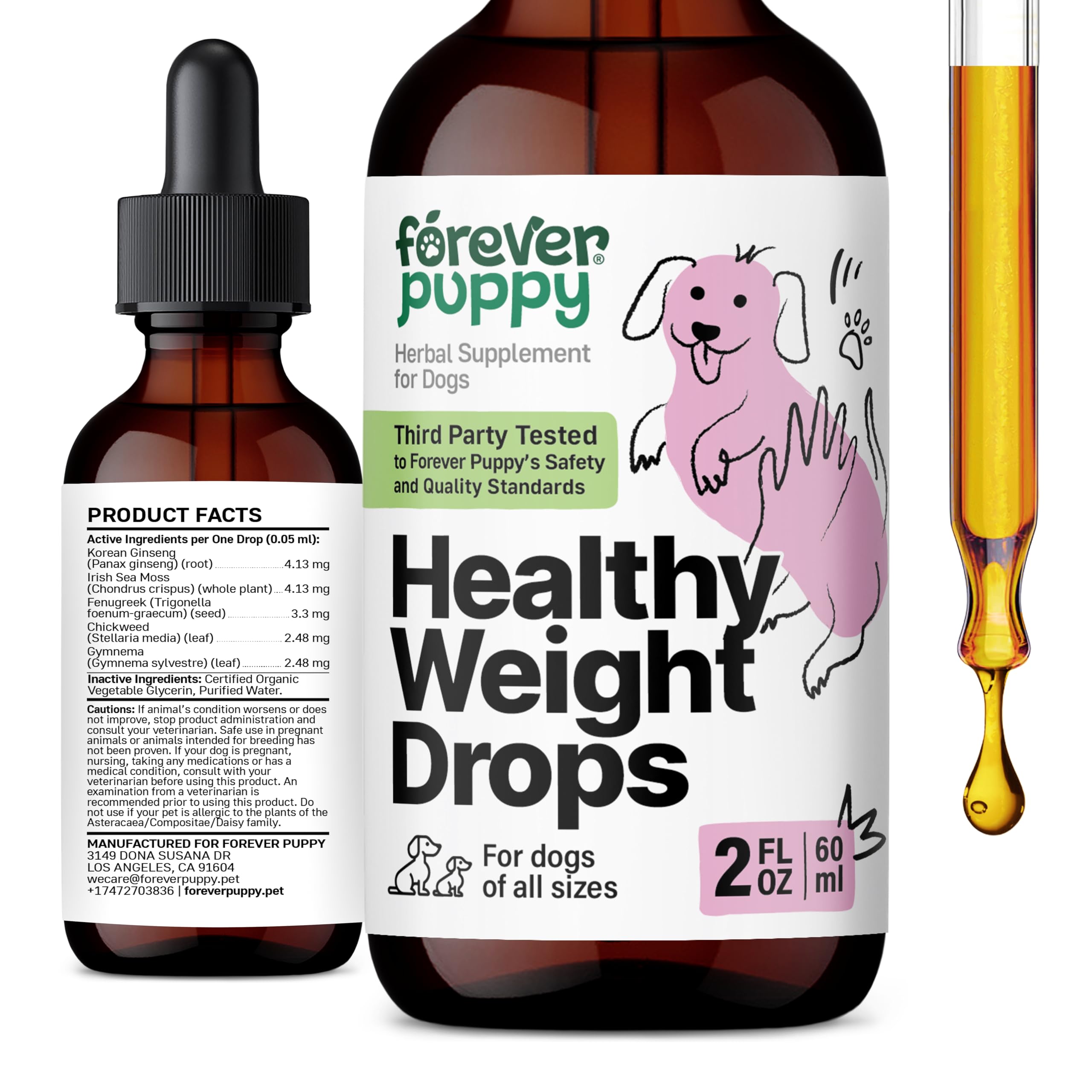 Healthy Weight Management Drops for Dogs - Dog Food Supplements for Energy - Irish Seamoss & Fenugreek Nutrition Support - Liquid Dog Vitamins and Supplements for All Breeds & Sizes - 2 oz