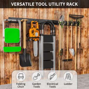 96 Inch Garden Tool Organizer, Wall Mount Tool Storage Rack, Heavy Duty Yard Tool Organizer for Garage With 20 Adjustable Hooks Max Load 1500 LBS Garage Shelving for Hanging Rake, Shovels, Trimmers