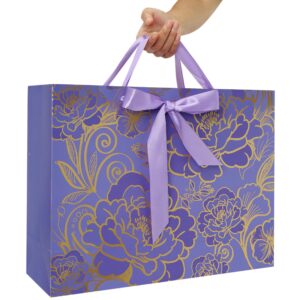 Qirrmiy 16.5" Extra Large Rose Purple Gift Bag Set with Greeting Card and Tissue Paper for Celebrating Birthdays, Mother's Day, Weddings, Anniversaries - 16.5”x5.5”x12.6”, 1 Pcs.