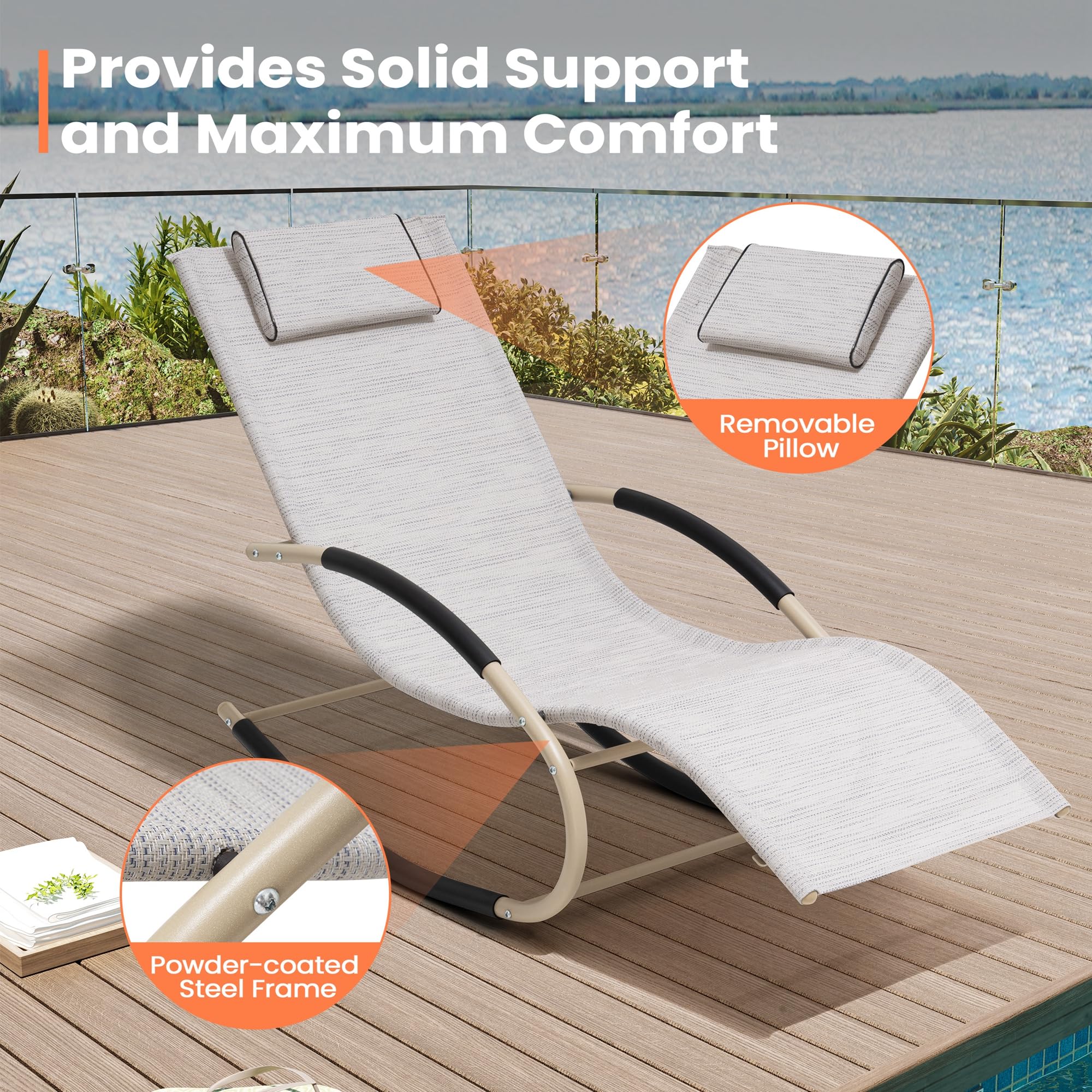 PATIOHIT Outdoor Lounge Rocking Chair Set of 2 - Patio Lounge Chair Comfortable and Stylish Rocking Sunlonger for Relaxation, Sunbathing, and Napping - Modern Design for Patio, Garden, Living Room