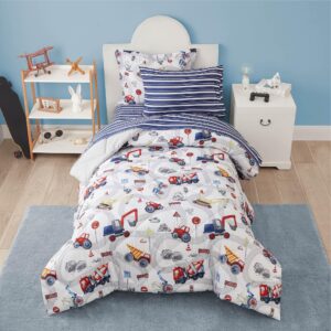 ppolca truck twin comforter set for boys,5 pieces kids bedroom bedding set with sheets and pillowcase,super soft lightweight for all seasons,car,machine washable